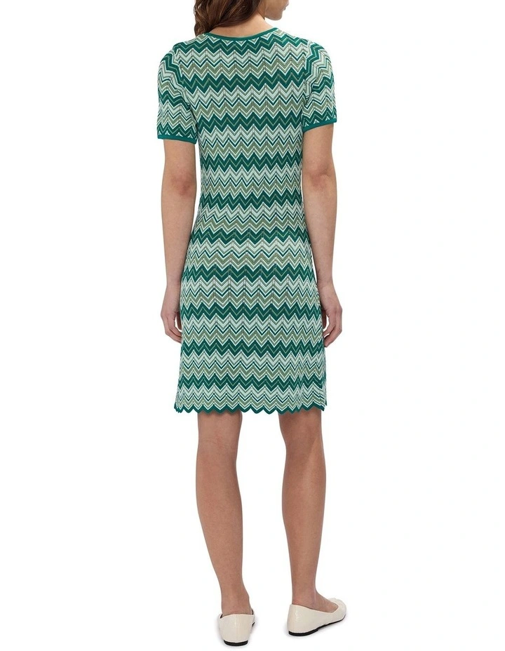 River Chevron Knit Dress in Green Multi image 3