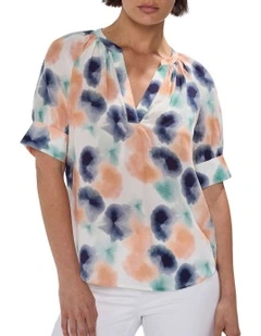 Too Spot To Handle Silk Top in White Multi