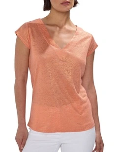 Afterglow Foil Linen Tee in Coral