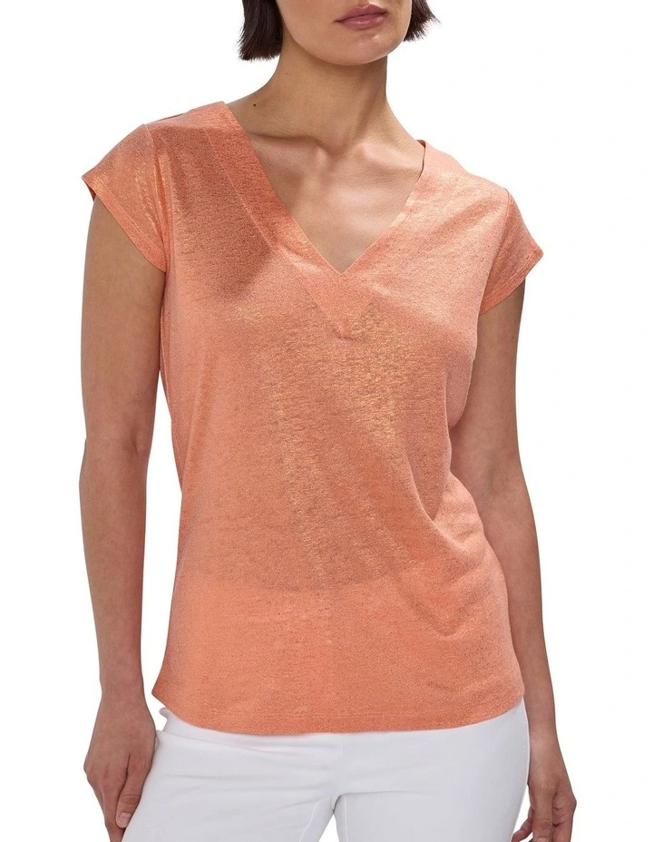 Afterglow Foil Linen Tee in Coral image 1