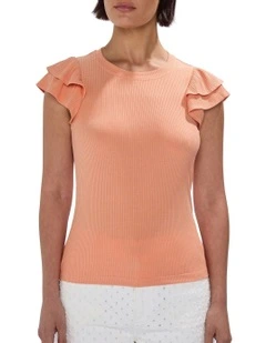 Lilly Ruffle Rib Tank in Coral