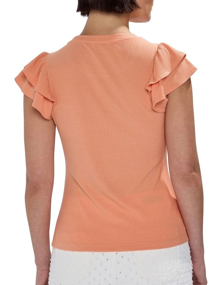 Lilly Ruffle Rib Tank in Coral image 4