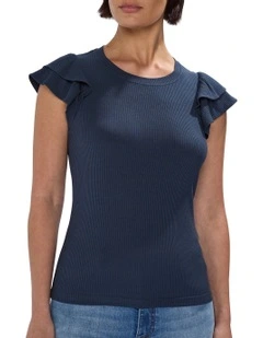 Lilly Ruffle Rib Tank in Navy