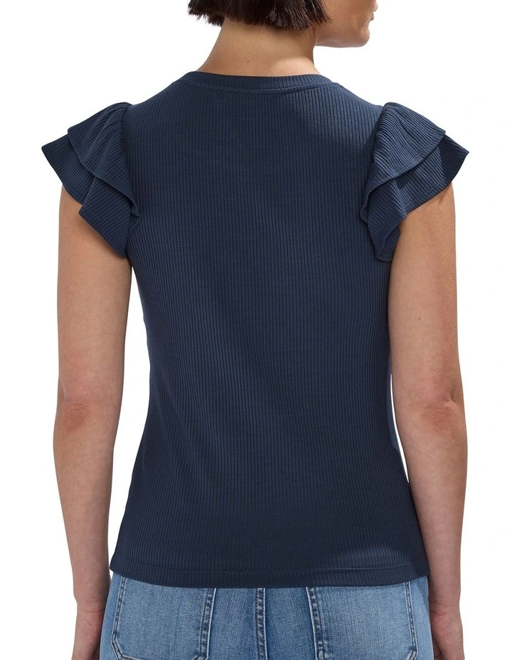 Lilly Ruffle Rib Tank in Navy image 4