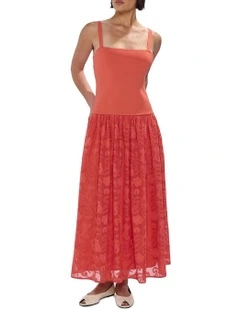 Meg Mixed Media Dress in Chilli Oil