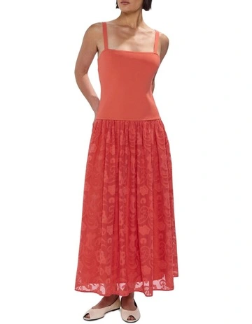 Meg Mixed Media Dress in Chilli Oil