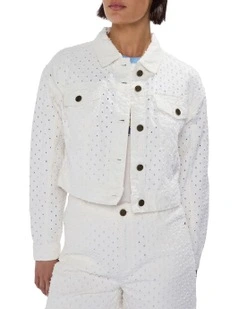 Mako Embroidered Denim Jacket in Ivory