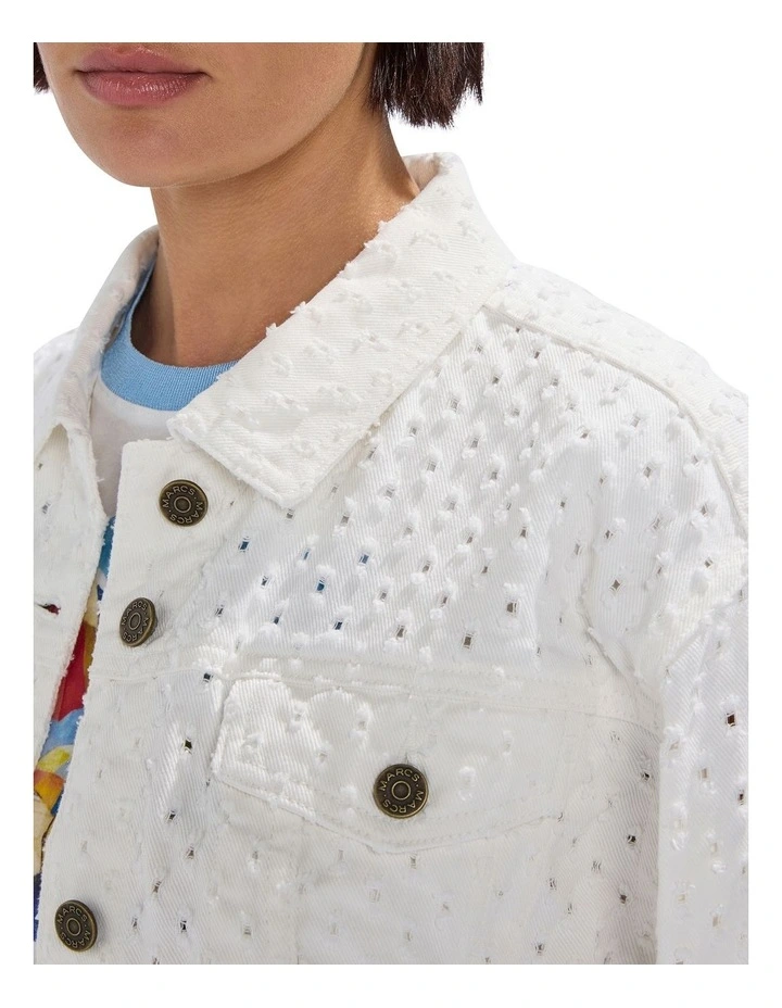 Mako Embroidered Denim Jacket in Ivory image 3
