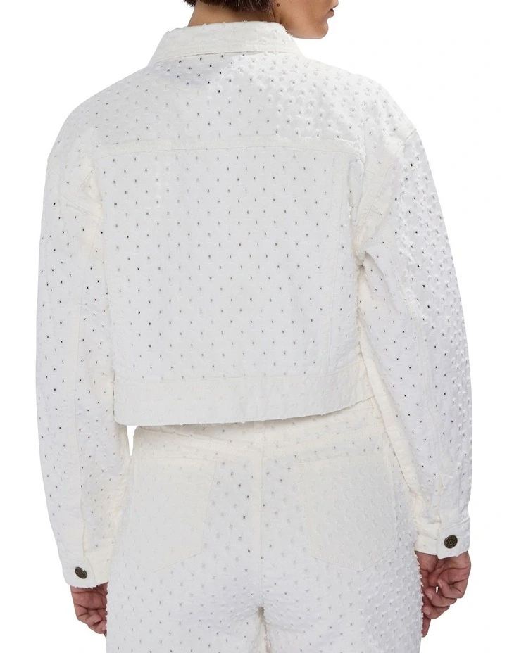 Mako Embroidered Denim Jacket in Ivory image 4