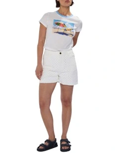 Mako Embroidered Denim Short in Ivory