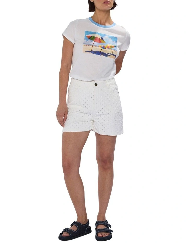 Mako Embroidered Denim Short in Ivory image 1