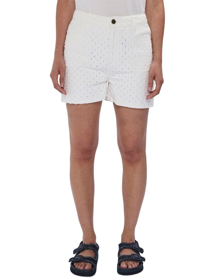 Mako Embroidered Denim Short in Ivory image 2