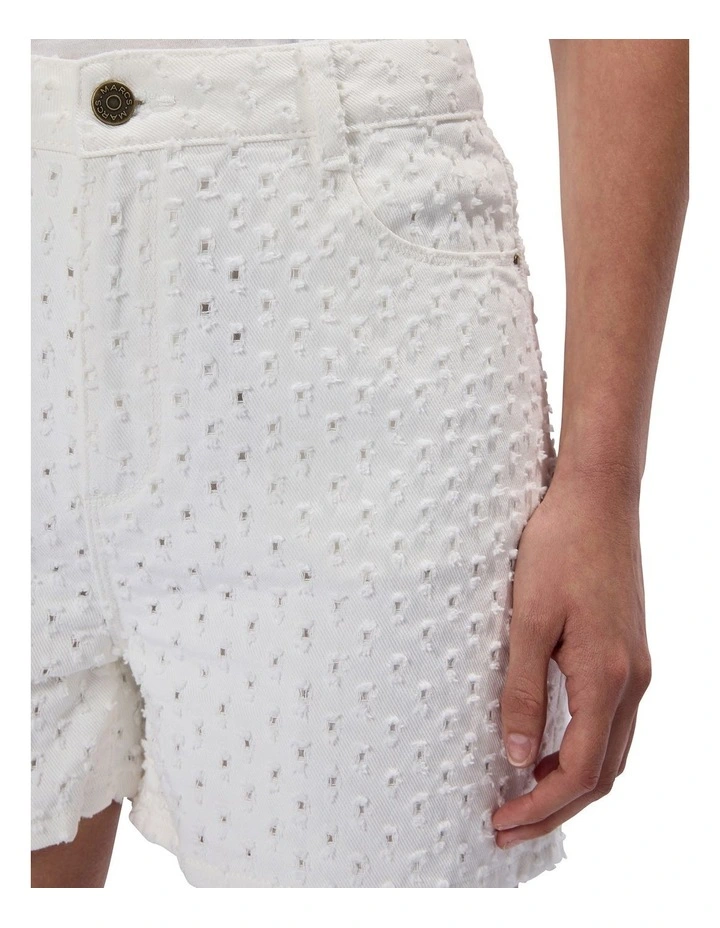Mako Embroidered Denim Short in Ivory image 3