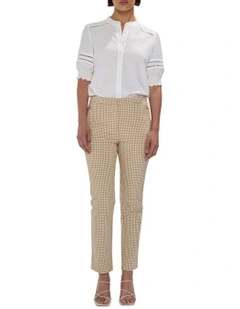 One In A Gingham Slim Pant in Beige Multi