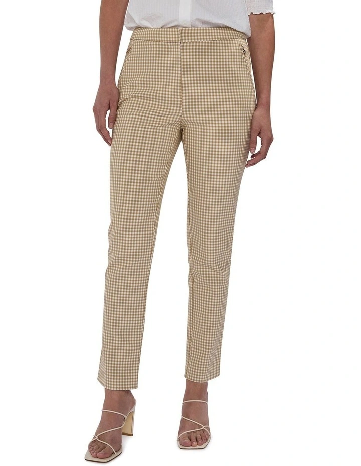 One In A Gingham Slim Pant in Beige Multi image 2