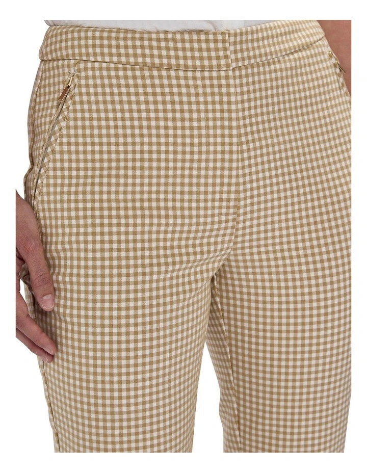 One In A Gingham Slim Pant in Beige Multi image 3