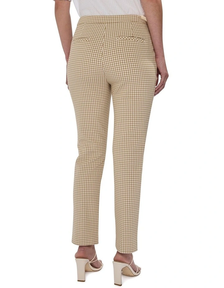 One In A Gingham Slim Pant in Beige Multi image 4