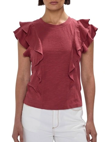 Violet Cotton Ruffle Top in Dark Mahogany