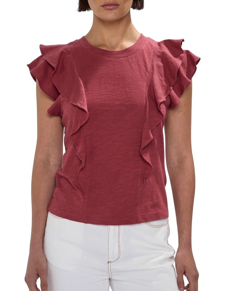 Violet Cotton Ruffle Top in Dark Mahogany image 1