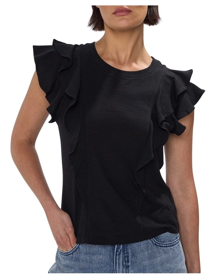 Violet Cotton Ruffle Top in Black image 1