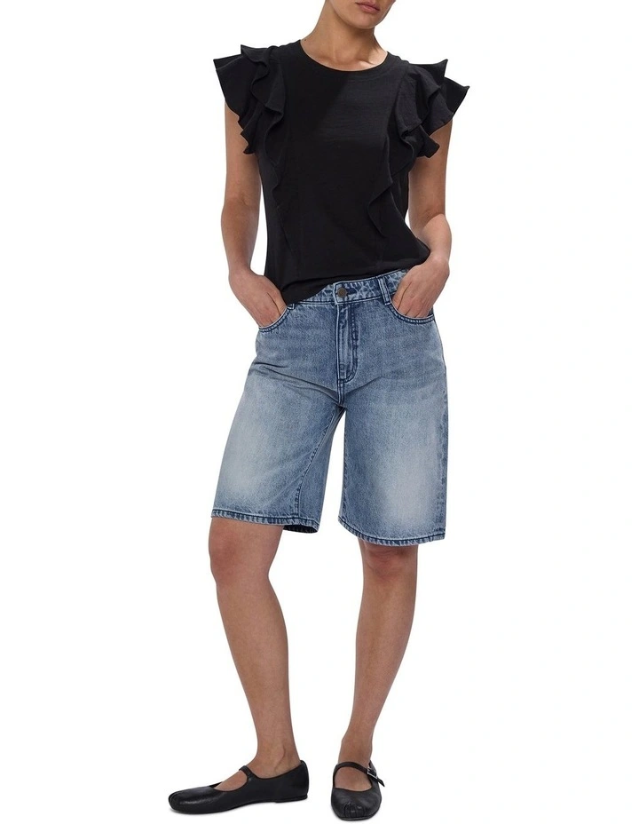 Violet Cotton Ruffle Top in Black image 2