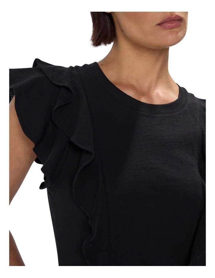 Violet Cotton Ruffle Top in Black image 3