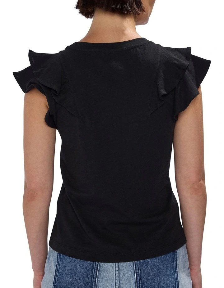 Violet Cotton Ruffle Top in Black image 4