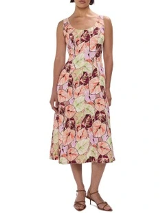 Plant Touch This Midi Dress in Pink Multi