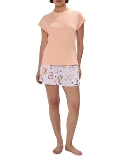 Walking On Sunshine Pyjama Tee Set in Orange Multi