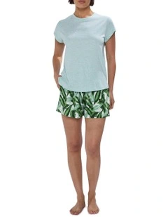 Hot Tropics Pyjama Tee Set in Green Multi