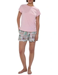 Never Leaf You Pyjama Tee Set in Pink Multi