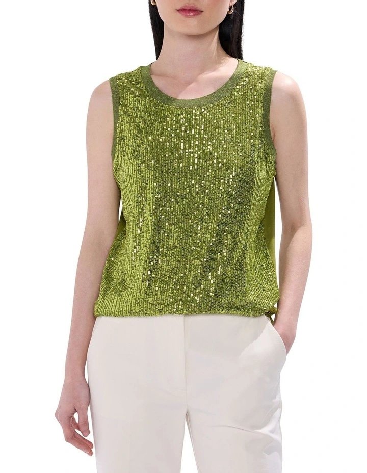 Feel Special Sequin Tank in Olive image 1