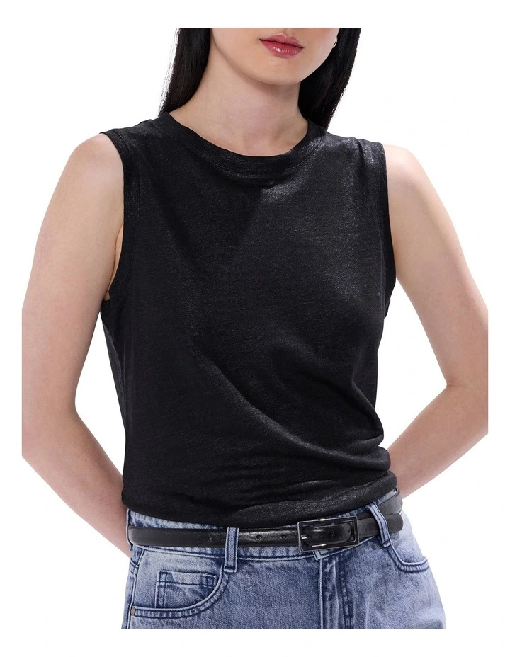 As Love Glows Foil Linen Tank in Black image 1