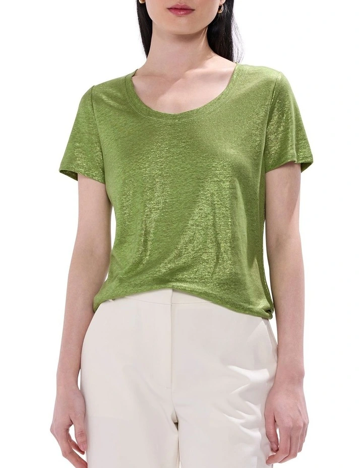 Bejeweled Foil Scoop Neck Tee in Olive image 1