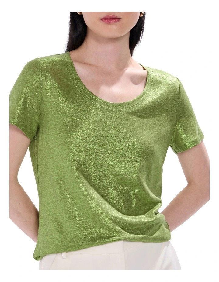 Bejeweled Foil Scoop Neck Tee in Olive image 3