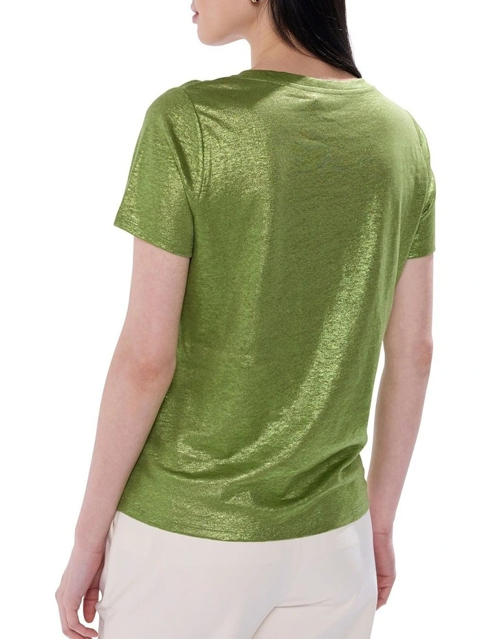 Bejeweled Foil Scoop Neck Tee in Olive image 4