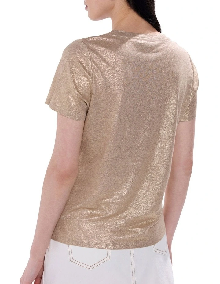 Bejeweled Foil Scoop Neck Tee in Gold image 4