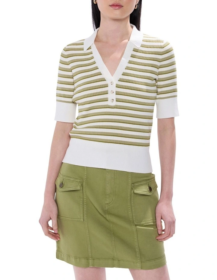 Best Of Both Worlds Knit Polo in Green Stripe image 1