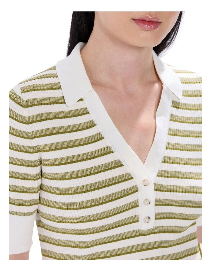 Best Of Both Worlds Knit Polo in Green Stripe image 4