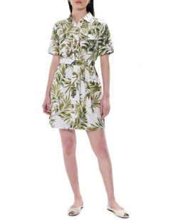 Leaf The City Linen Dress in Ivory Multi