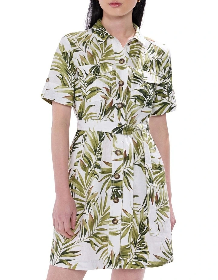 Leaf The City Linen Dress in Ivory Multi image 2