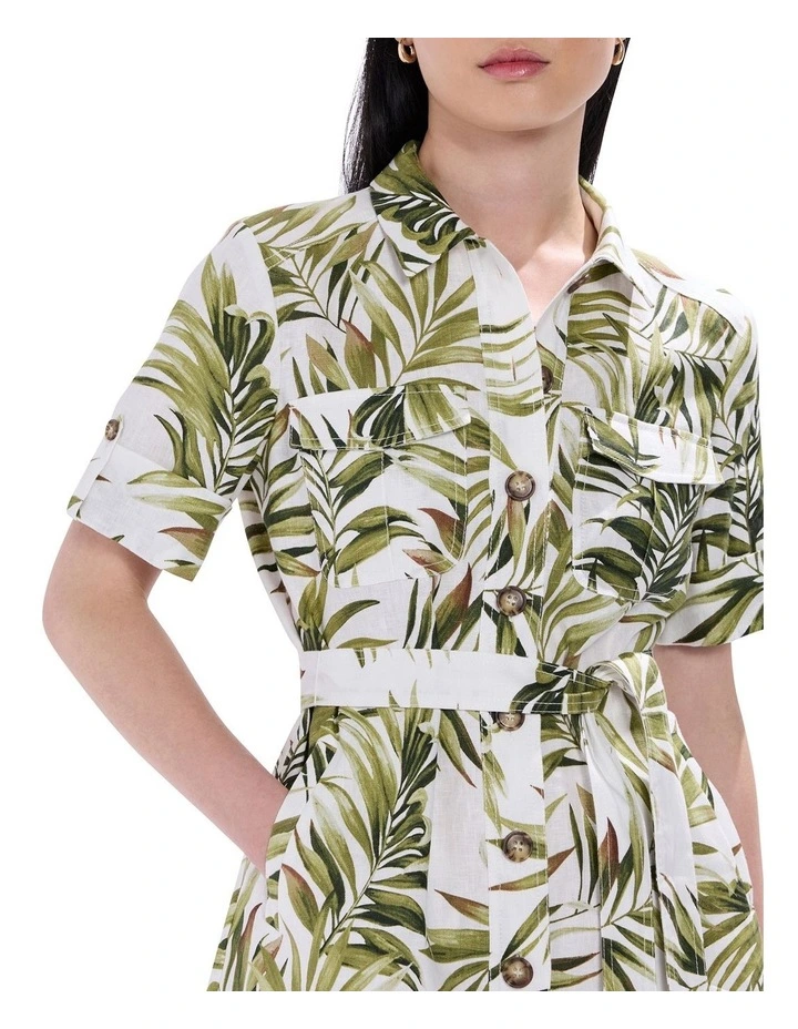 Leaf The City Linen Dress in Ivory Multi image 3
