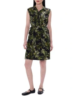 Leaf The City Silk Dress in Black Multi