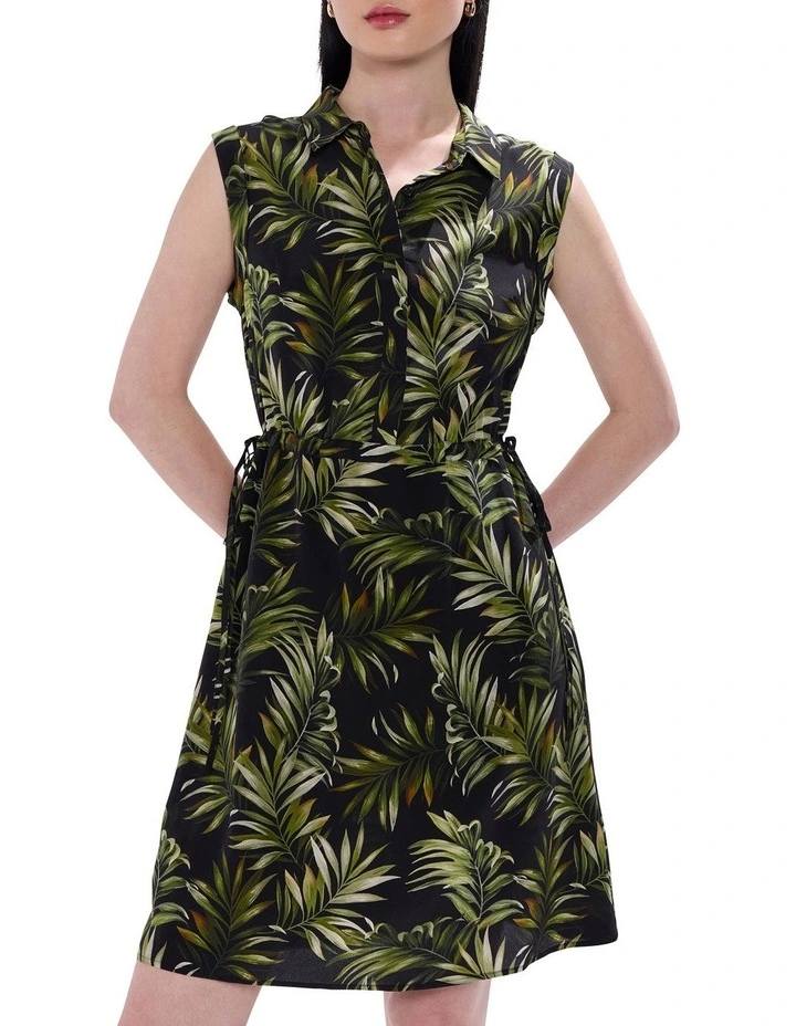 Leaf The City Silk Dress in Black Multi image 2