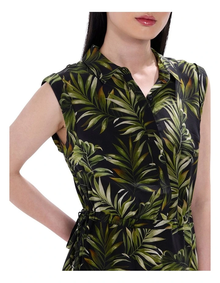Leaf The City Silk Dress in Black Multi image 3