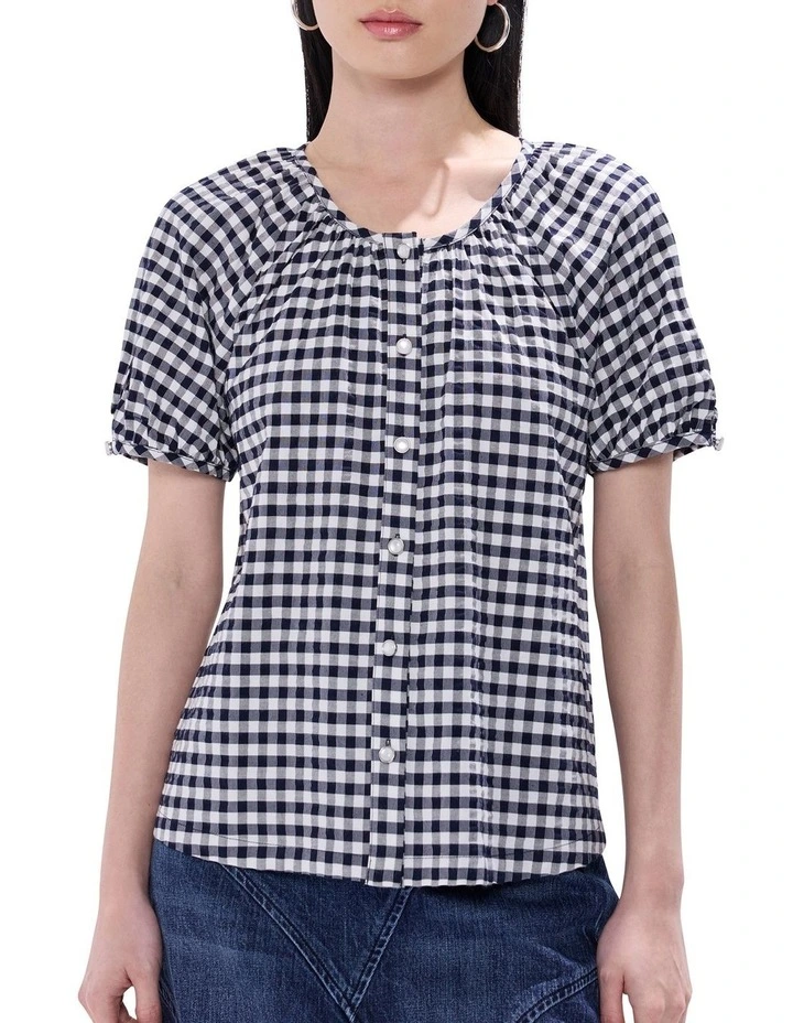 Prophecy Gingham Top in Ink/White image 1