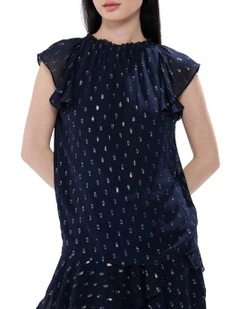 The Goddess Clip Spot Top in Navy Multi