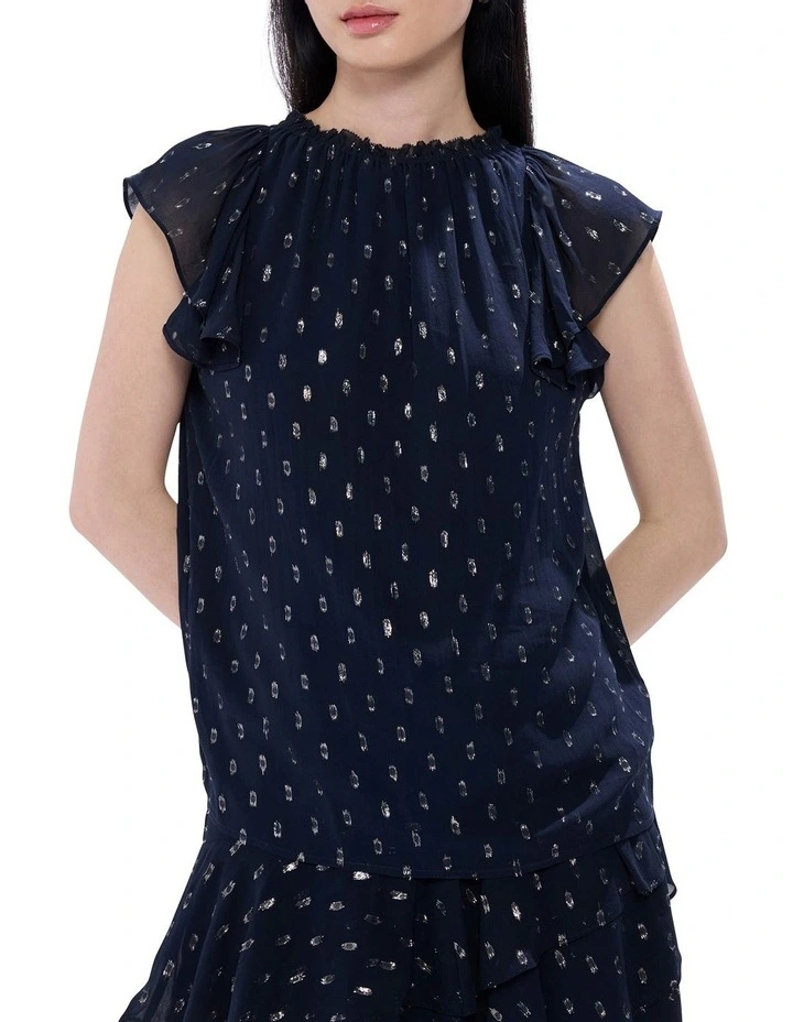 The Goddess Clip Spot Top in Navy Multi image 1