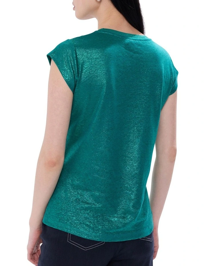 As Love Glows Foil Linen Tee in Teal image 4