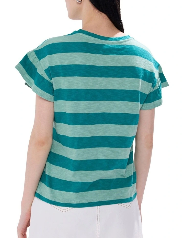 Lucinda Stripe Cotton Tee in Green Stripe image 4